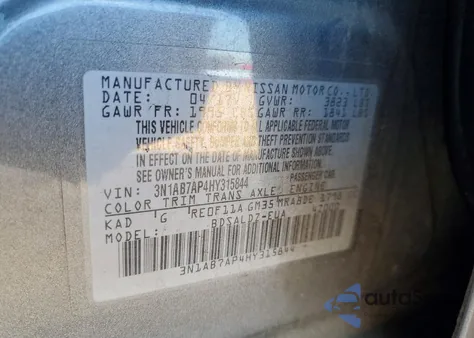 2017 Nissan Sentra S z USA, uszkodzony, nr VIN 3N1AB7AP4HY315844